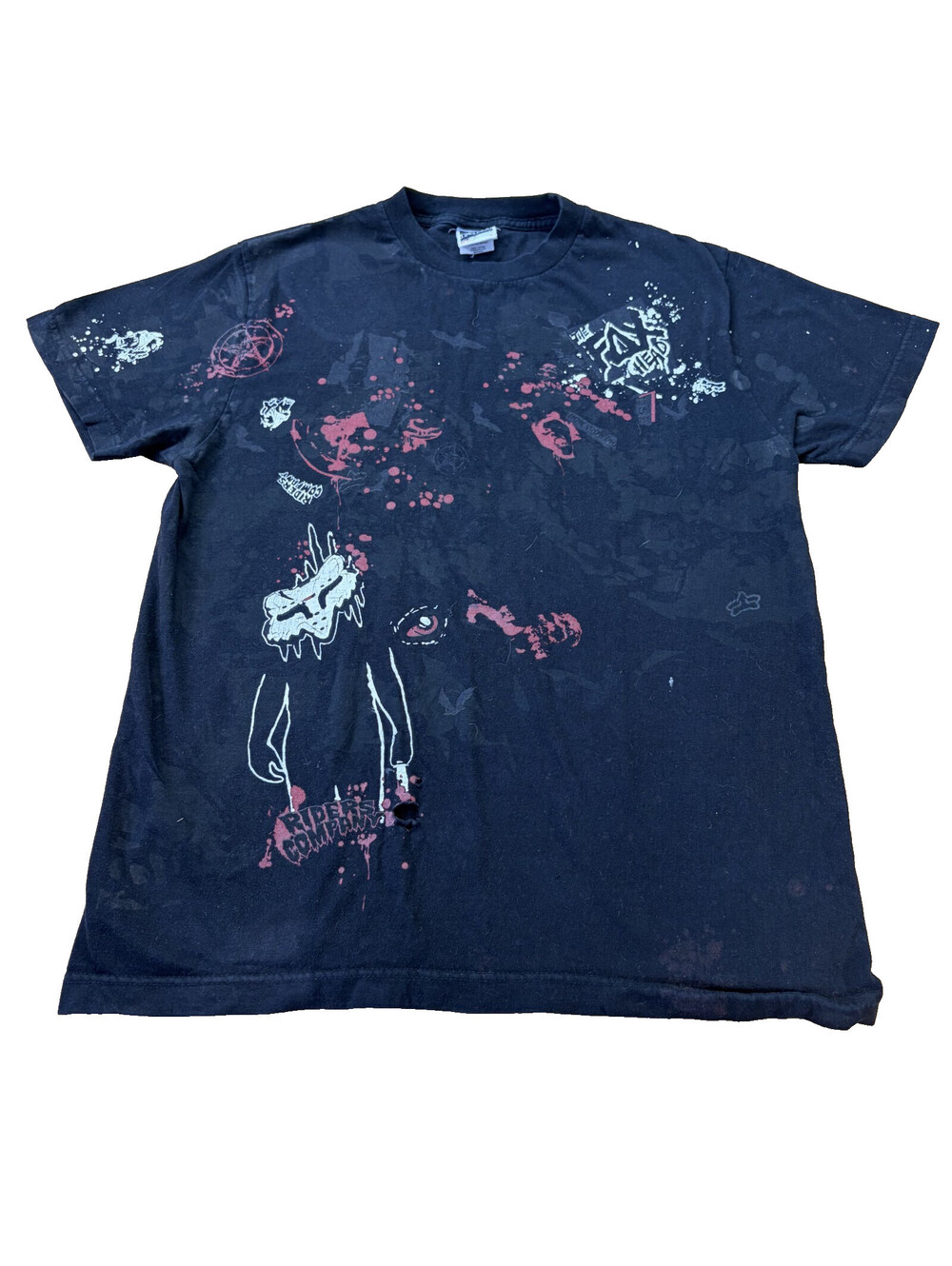 Y2K Fox Racing Graffiti Paint Splatter Tee Black Mens Medium